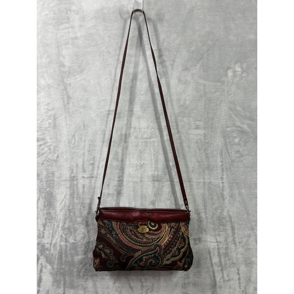 Etienne Aigner Vintage Paisley Tapestry Leather Crossbody Bag Burgundy Handbag